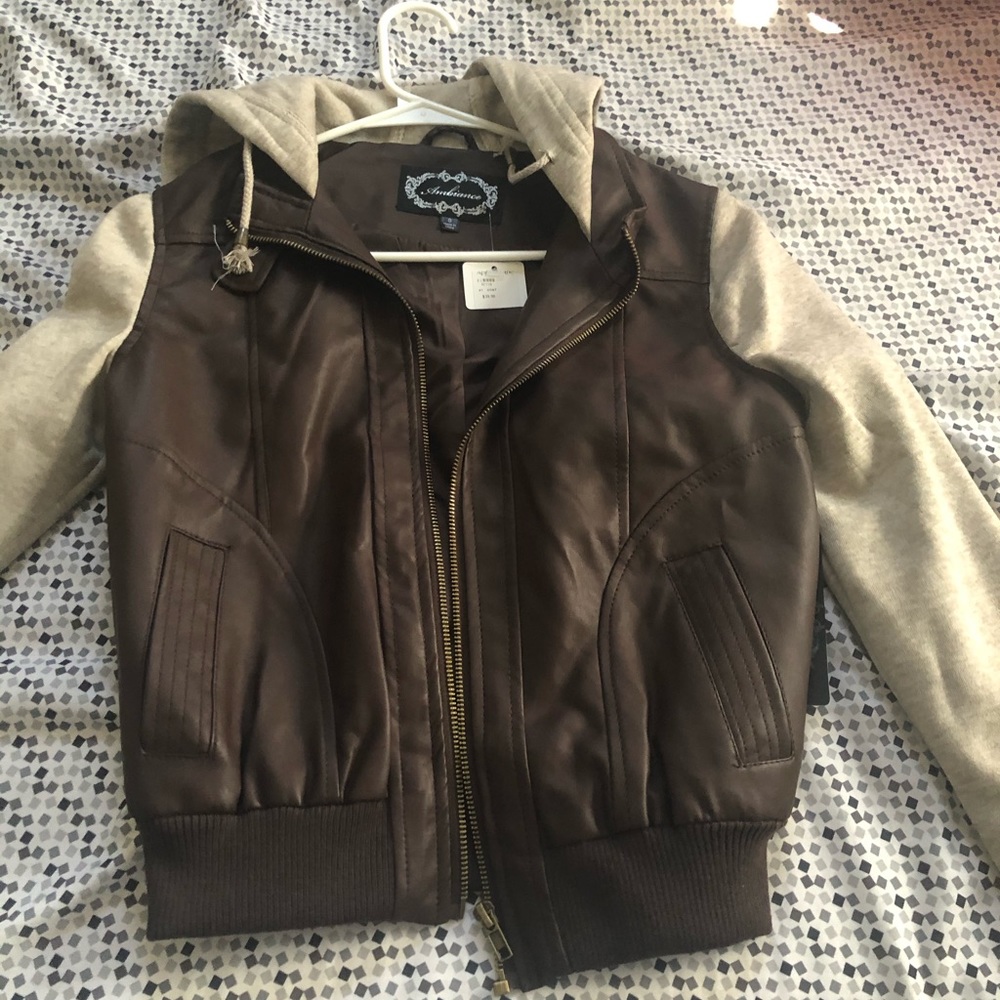 Brown jacket with cream hood/sleeves